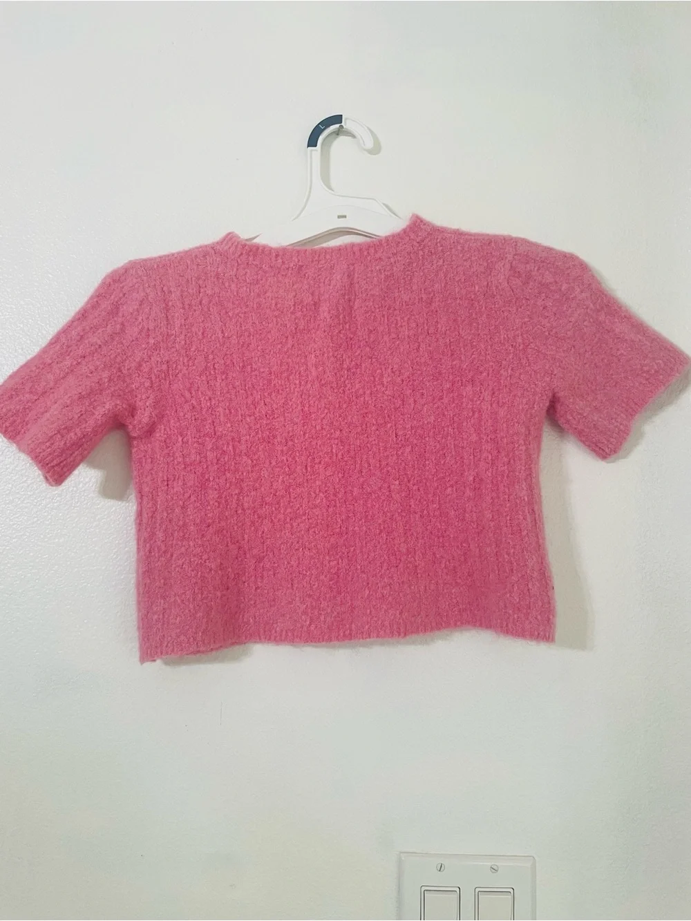 Tach Clothing Dalia Knit Cropped Cardigan Sweater Pink Short Sleeve Button Up M